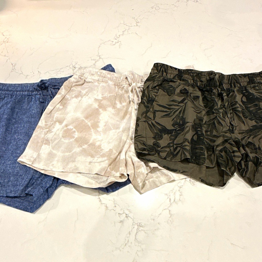 Old Navy Women's M Linen Rayon Pull-On Shorts Lot 3 Drawstring Pockets Floral